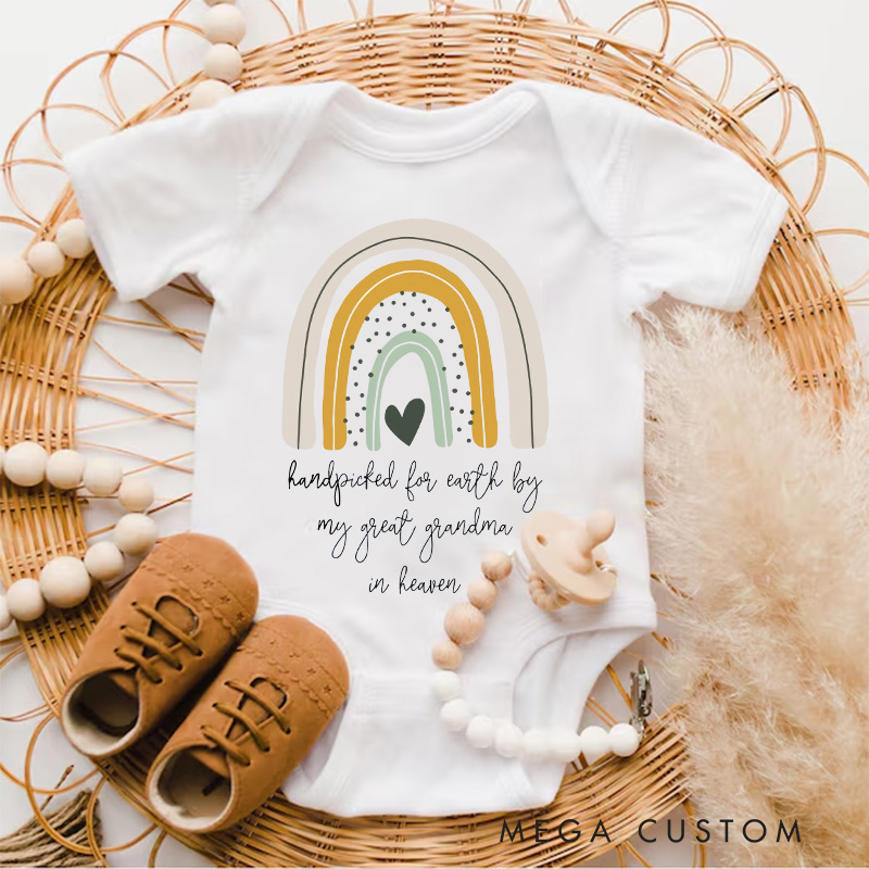 Personalized Handpicked for Earth Baby Bodysuit Heaven Sent Onesie Baby Shower Gift Pregnancy Announcement Rainbow Baby Announcement New Baby Gift