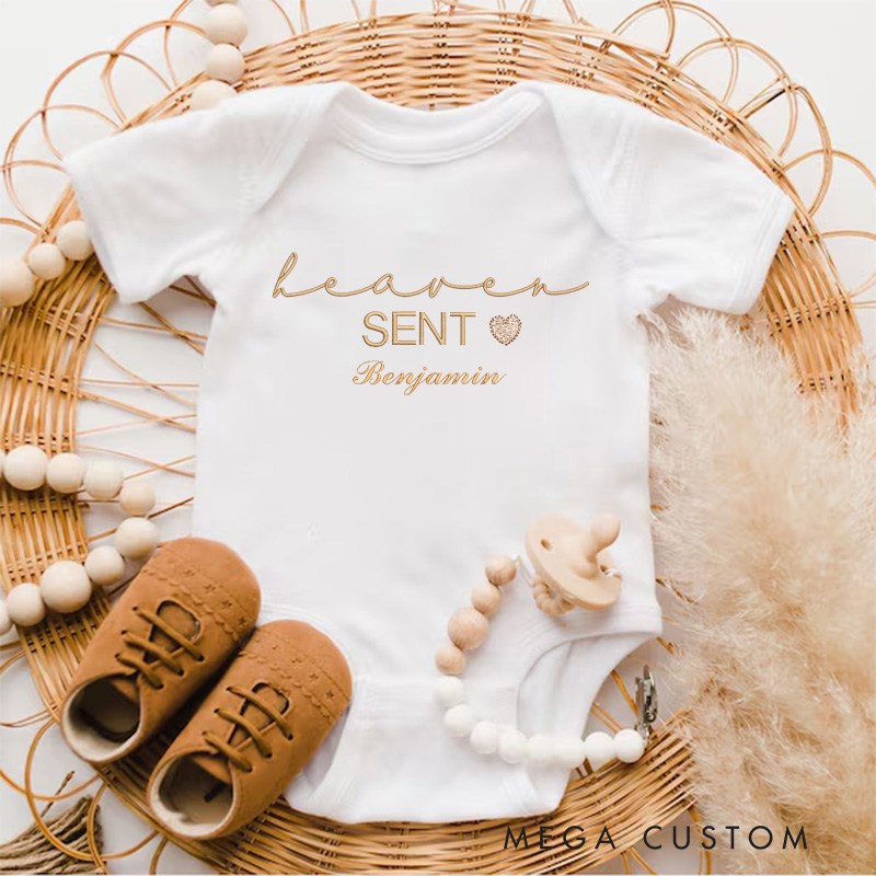 Personalized Handpicked for Earth Onesie Heaven Sent Onesie with Name Embroidered in Heaven Onesie Bodysuit Baby Shower Gift Baby Announcement Onesie