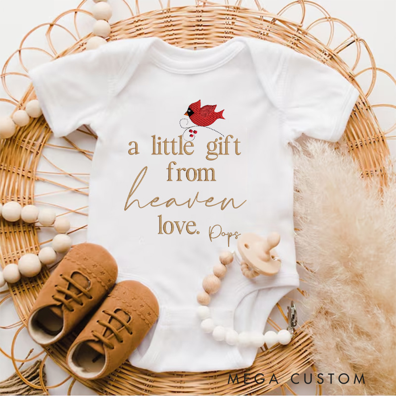 Personalized A Little Gift from Heaven Bodysuit Embroidered Heaven Sent Onesie Pregnancy Announcement after Loss Cardinal Baby Shower Gift