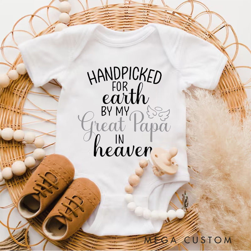 Personalized Handpicked for Earth Onesie Heaven Sent Bodysuit in Heaven Onesie Baby Announcement Onesie New Baby Gift Baby Shower Gift Guardian Angel
