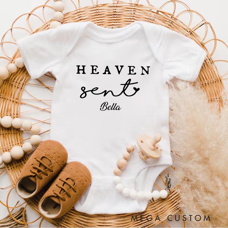 Personalized Heaven Sent Baby Onesie with Name Gender Neutral Baby Gift Pregnancy Annoucement New Baby Gift Baby Shower Gif in Memory of Loved One
