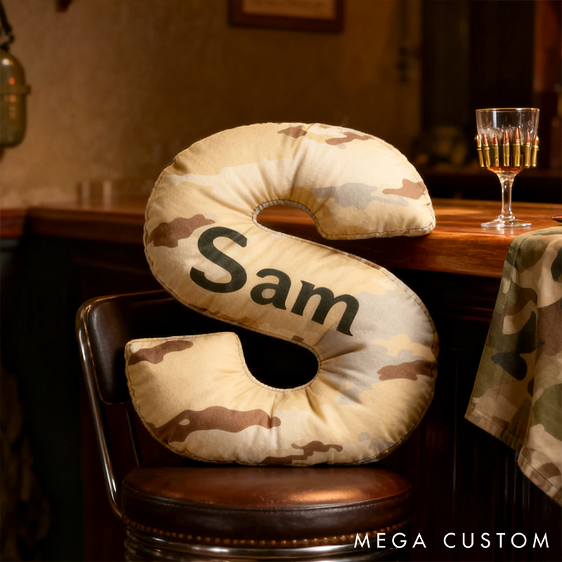 Personalized Camo Throw Pillow Initial Shaped Pillow Custom Throw Pillow with Name Military Style Pillow Gift for Men Boys Military Adventure-Themed Gifts