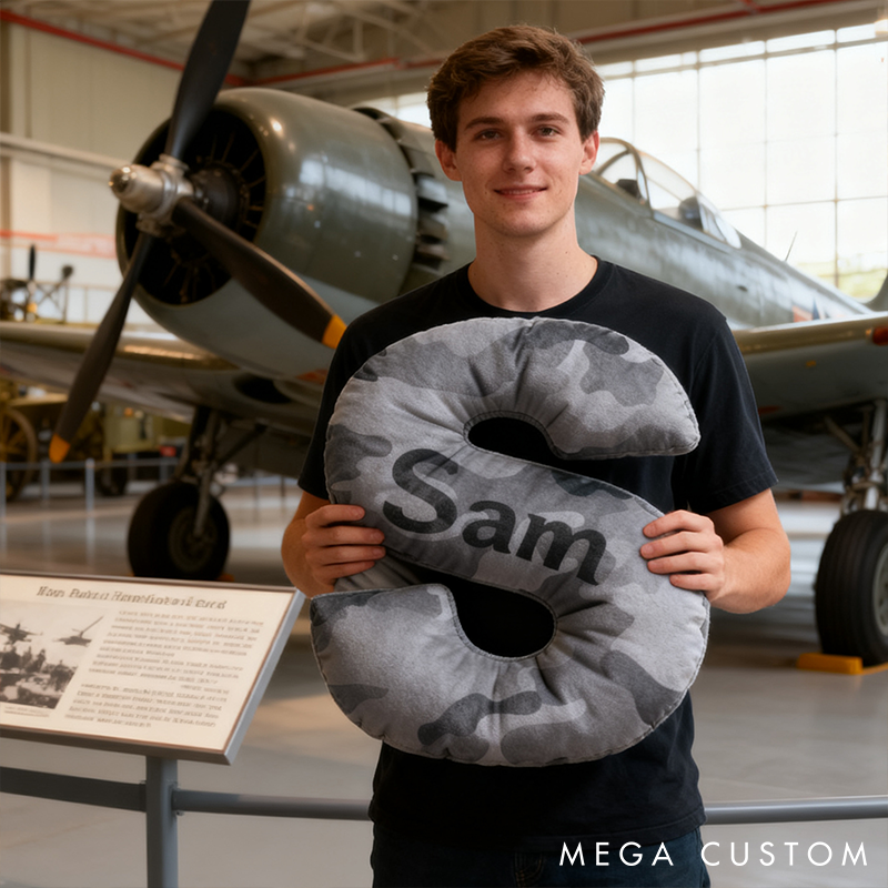 Personalized Camo Throw Pillow Initial Shaped Pillow Custom Throw Pillow with Name Military Style Pillow Gift for Men Boys Military Adventure-Themed Gifts