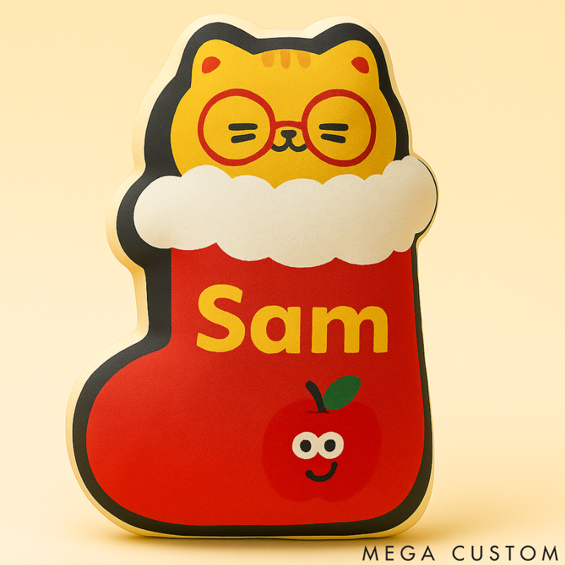 Personalized Throw Pillow for Christmas Cute Cat Pillow Custom Throw Pillow with Name Cute Festive Decor Gift for Kids Family Cat Lovers