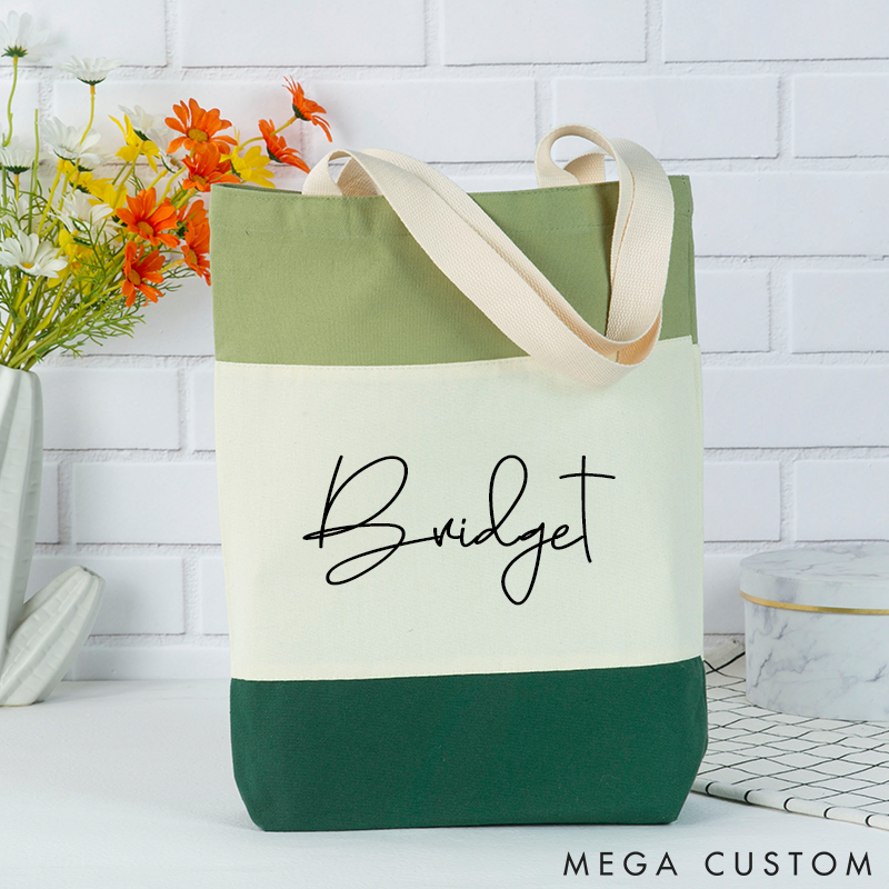 Personalized Tote Bag Custom Name Color Block Shoulder Bag Monogram Tote Bag Tote Bag for Women Name Tote Bag Tote Bag Birthday Party Gift Bag