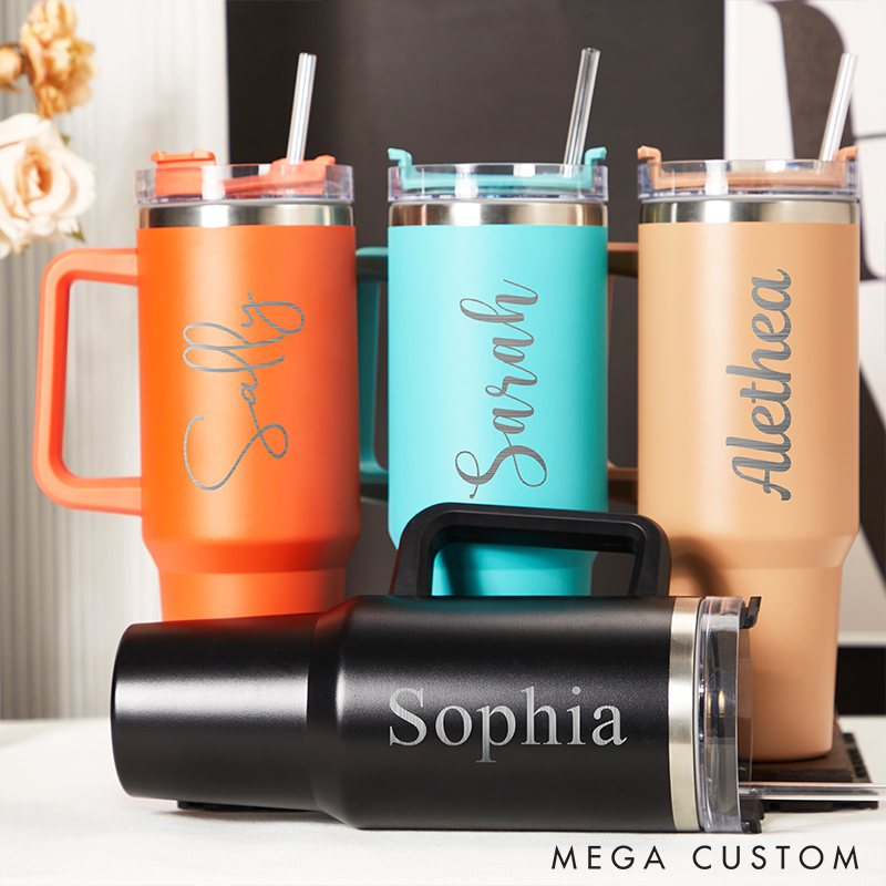 Personalized 40oz Tumbler with Handle Custom Name Travel Mug with Straw and Lid Insulated Cup for Coffee  Gifts for Her