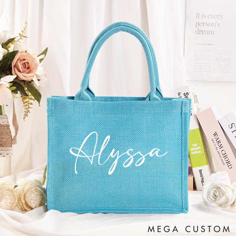 Personalized Burlap Bags Custom Name Jute Bag Monogram Beach Tote Bag Bachelorette Party Wedding Favors Gift for Her