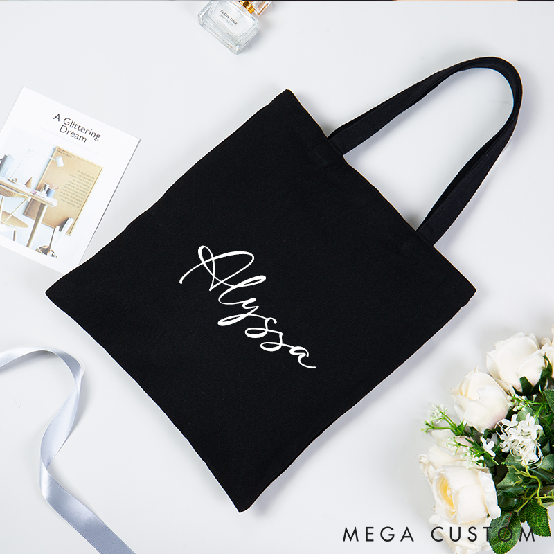 Personalized Canvas Tote Bag Custom Name Minimalist Shoulder Bag Eco-Friendly Reusable Gift for Women Students and Everyday Use