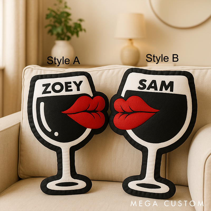 Personalized Wine Glass Shaped Throw Pillows Custom Name Pillow Couple Gifts Romantic Gift for Anniversaries Valentine’s Day and Home Decor