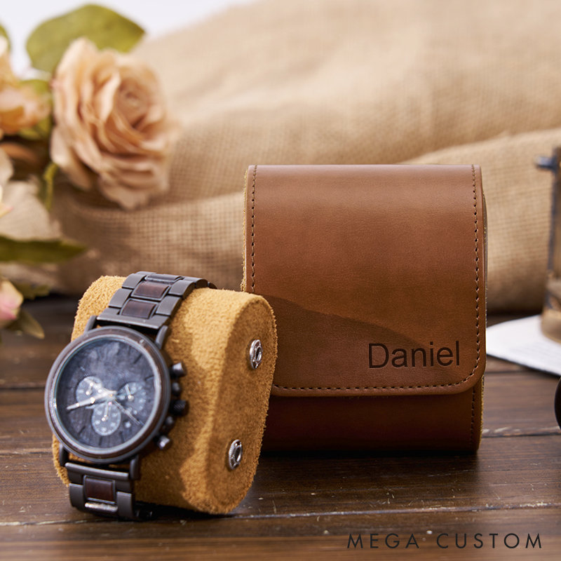 Personalized Leather Watch Case Custom Name Travel Watch Box Engraved Name Leather Watch Case Elegant Storage Gift for Men Fathers and Professionals