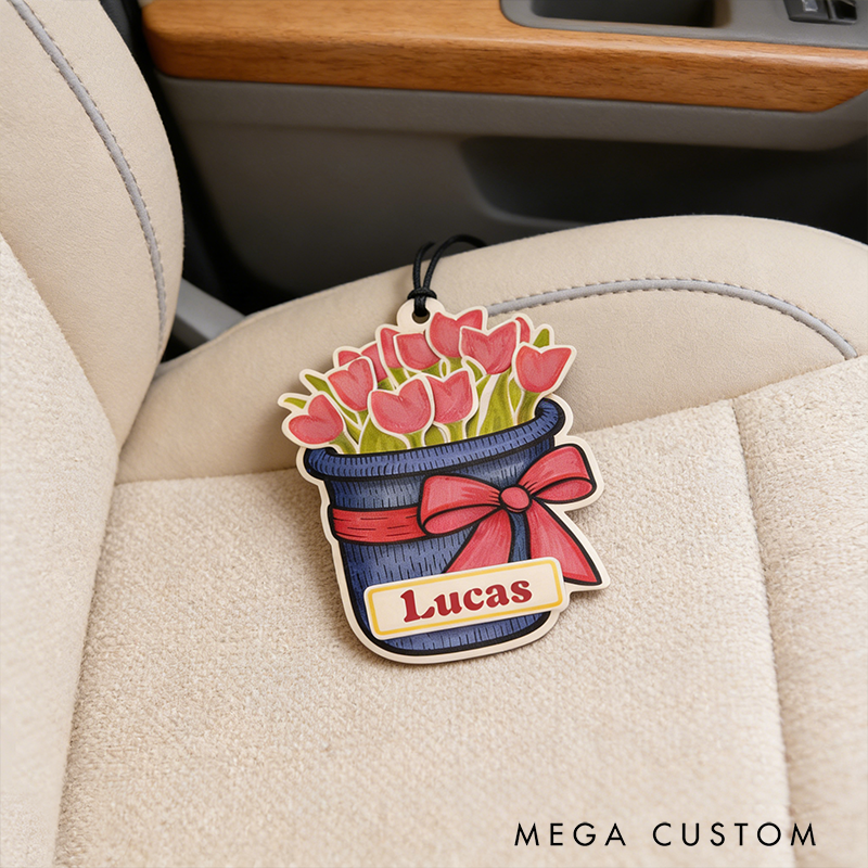 Personalized Engraved Tulip Keychain Cartoon Plant Design Adorable Gift for Him Gift for Her Flower Lovers