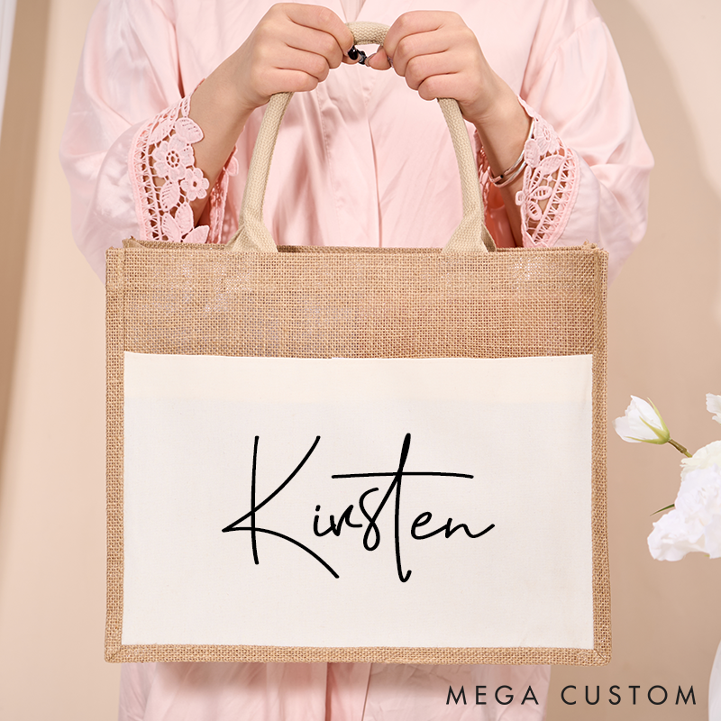 Personalized Jute Tote Bag with Name Custom Beach Burlap Bag Monogram Beach Tote Bag  Bridesmaid Bag Bachelorette Party Bag Beach Bag