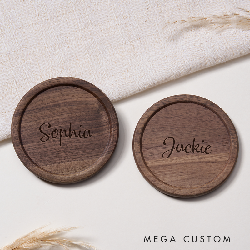 Personalized Wooden Coasters with Name Custom Engraved Drink Coasters Set for Home Office or Gift  