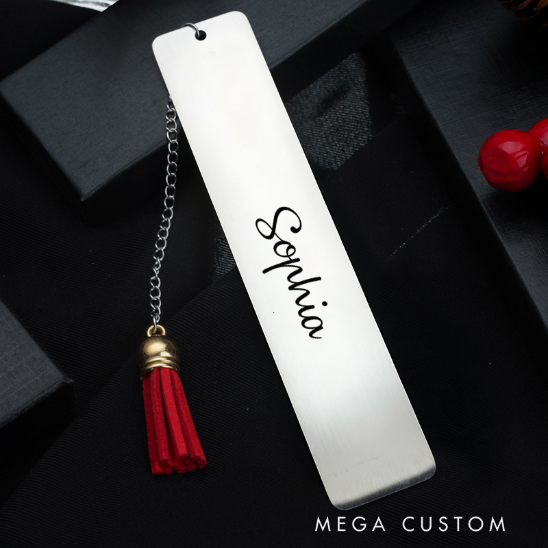 Personalized Metal Bookmark with Name Engraved Silver Page Marker Custom Bookmark with Tassel Unique Gift for Book Lovers Librarian Present