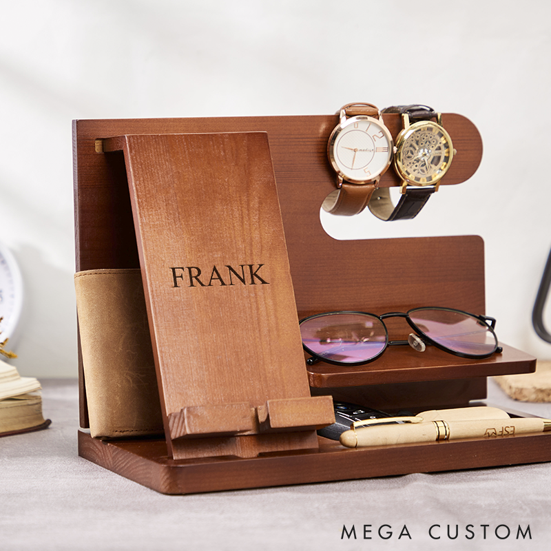 Personalized Wood Docking Station with Name Custom Wood Phone Docking Station Desk Organizer Engraved Phone Stand Phone Docking Station Gift for Dad Boyfriend Husband