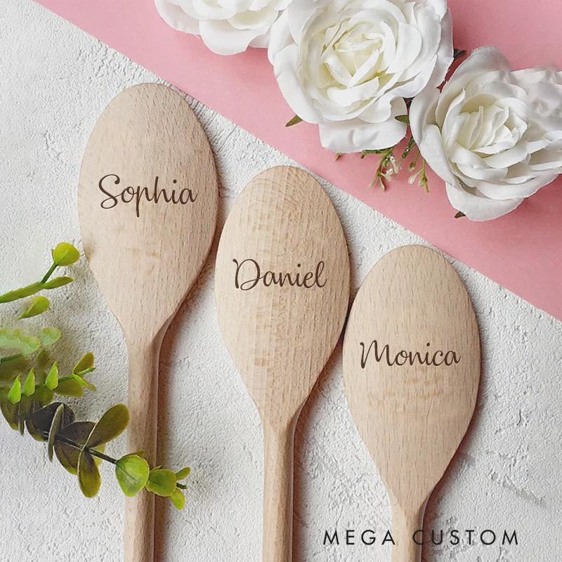 Personalized Wooden Spoon with Name Custom Engraving Eco-Friendly Kitchen Utensil Gift for Cooking Enthusiasts  