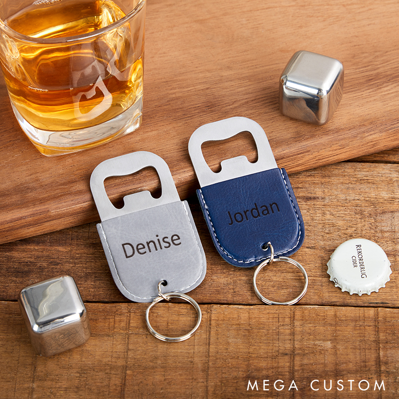 Personalized Leather Bottle Opener Keychain with Name Custom Name Bottle Opener Engraving Portable Metal Keyring Gift for Men and Beer Lovers 