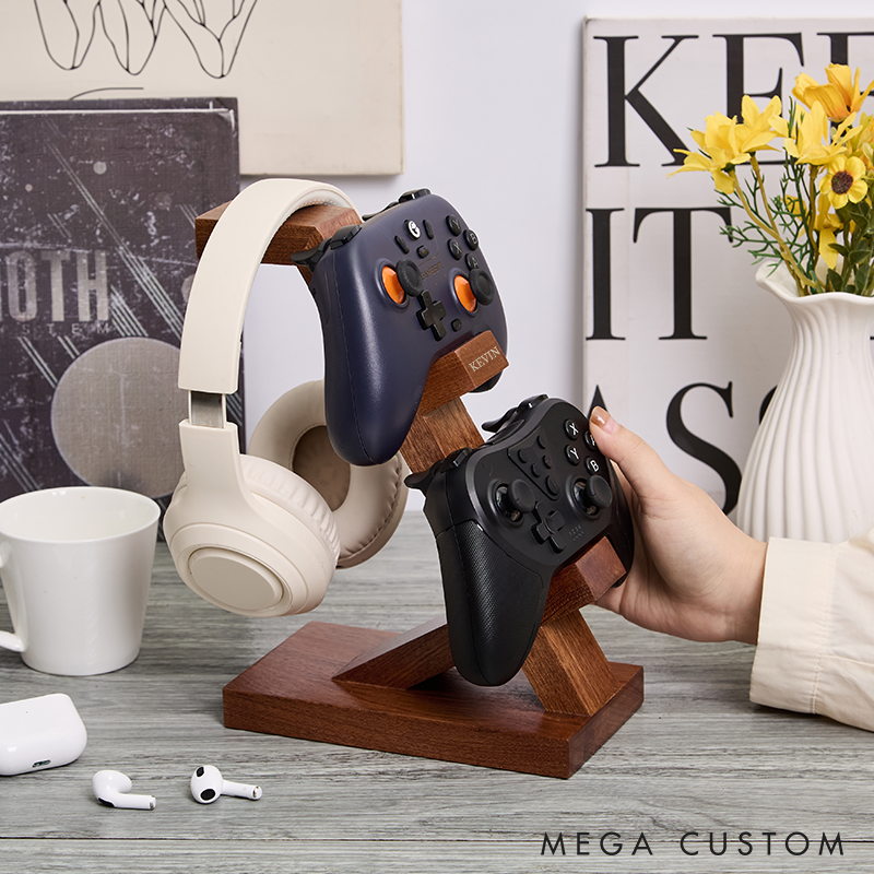 Personalized Wooden Headphones Holder and Controller Stand Engraved Gaming Controller Holder Custom Name Gift for Gamers Lover