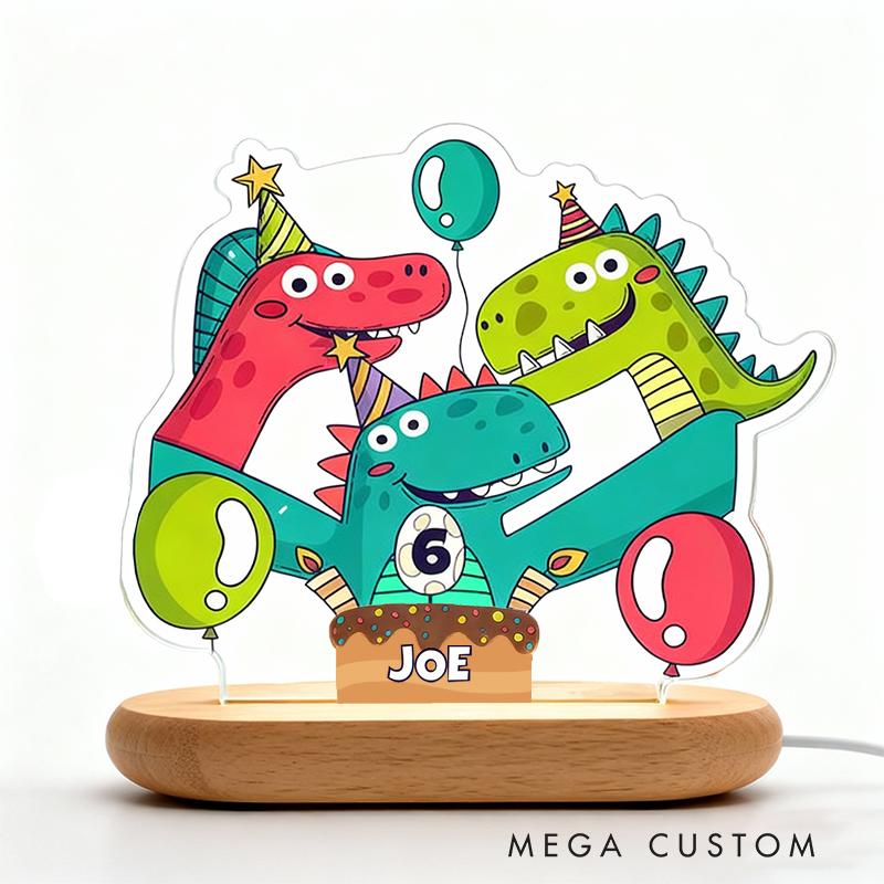Personalized Cartoon Party Dinosaur Night Light Custom Name and Age Number Birthday Special Occasion Gift for Kids