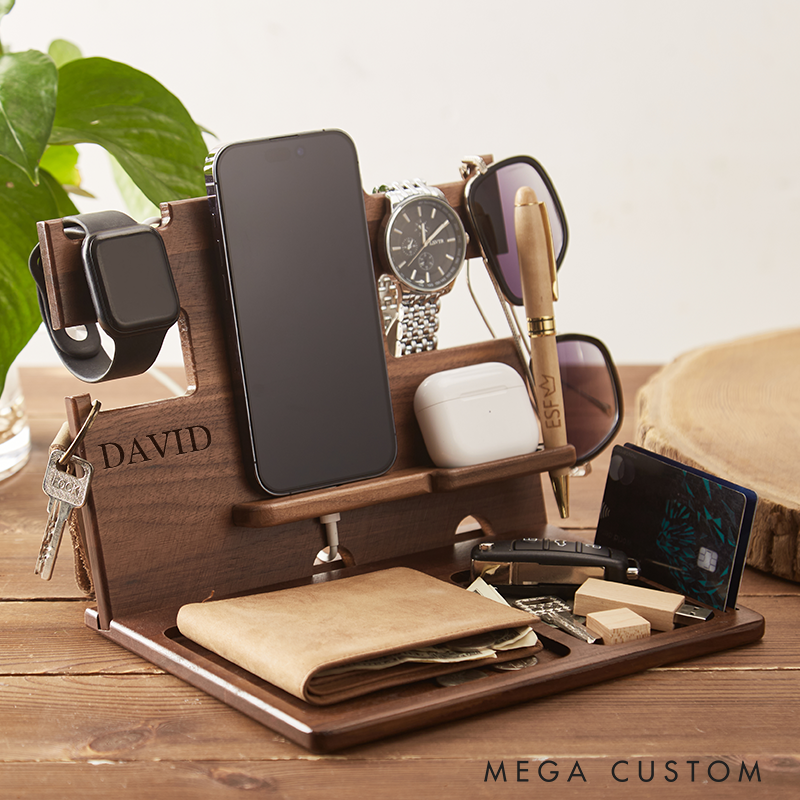 Personalized Wood Docking Station with Name Custom Wood Phone Docking Station Desk Organizer Engraved Phone Stand Phone Docking Station Gift for Dad Boyfriend Husband