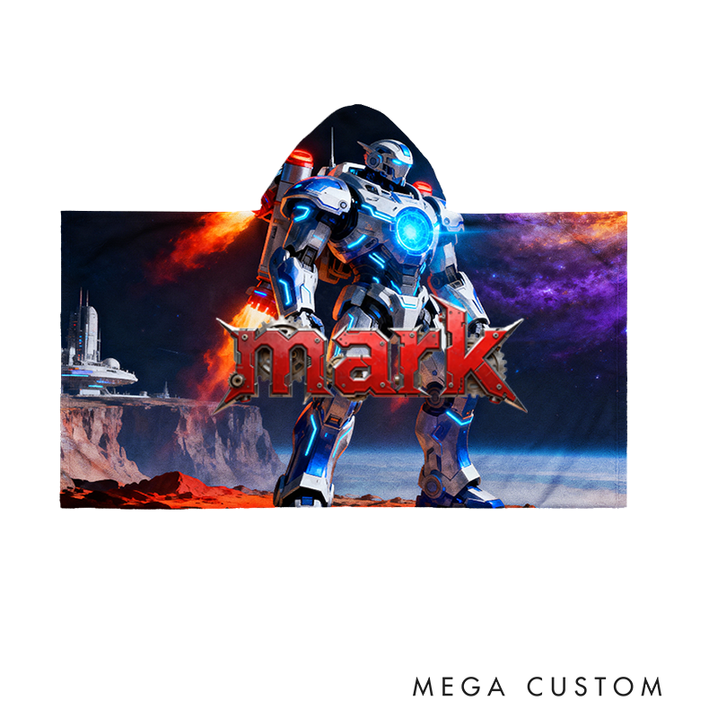 Personalized Robot Print Wearable Blanket Hoodie Custom Name and Photo Cozy Gift for Kids