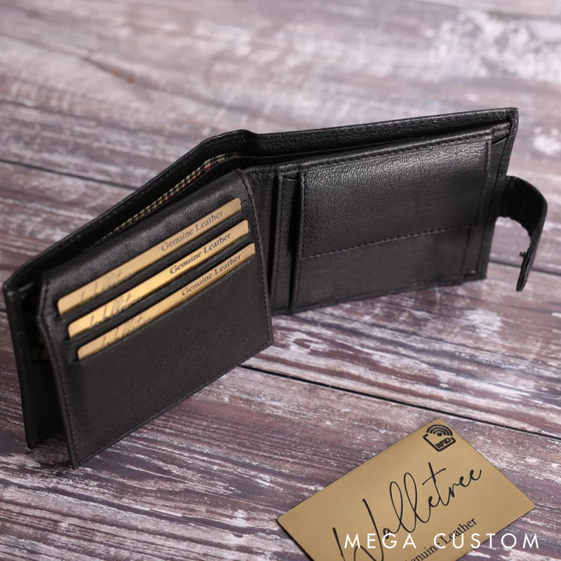 Personalised Men's Leather Wallet Genuine Soft Black Engraved Leather Wallet Personalized Gift for Him Boyfriend Dad