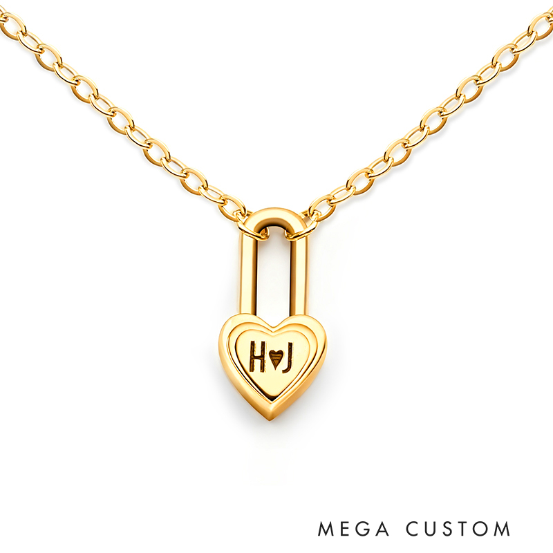 Personalized Radiant Heart Lock Pendant Necklace with Couple's Initials – Custom Sterling Silver Jewelry for Lovers Necklace 925 Sterling Silver Gifts for Her