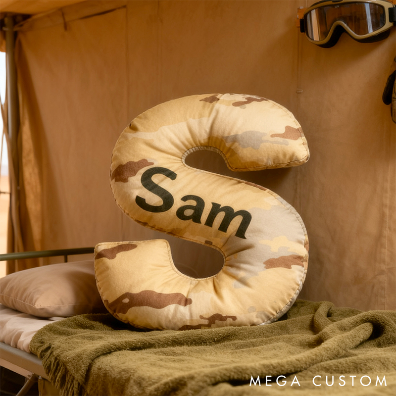 Personalized Camo Throw Pillow Initial Shaped Pillow Custom Throw Pillow with Name Military Style Pillow Gift for Men Boys Military Adventure-Themed Gifts