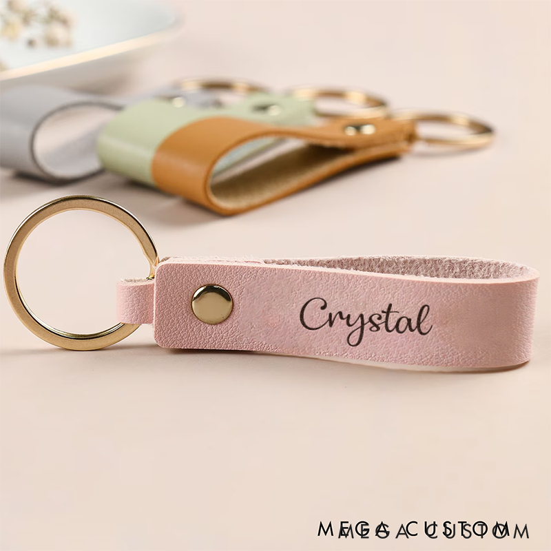 Personalized Leather Keychains with Nmae Custom Leather Keychains Leather Key Ring Leather Key Holder Monogrammed for Him and Her