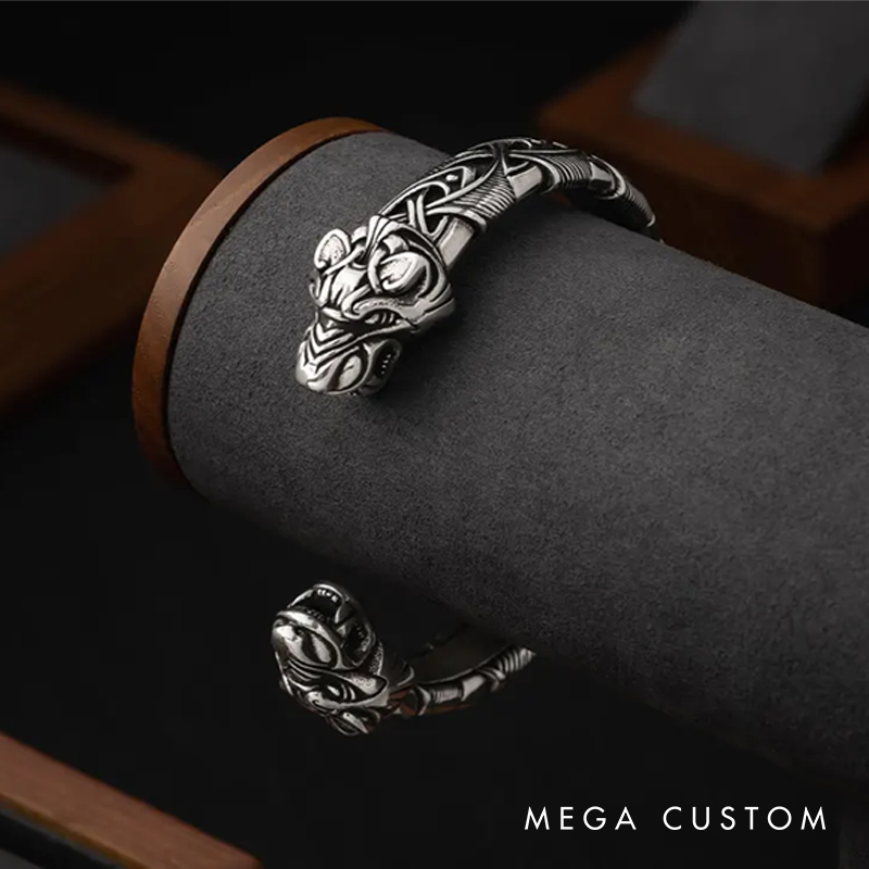 Viking Warrior Bracelet Norse Metal Adjustable Arm Ring Cuff Torc with Wolf Heads Viking Jewelry for Men Women Gift for Him and Her