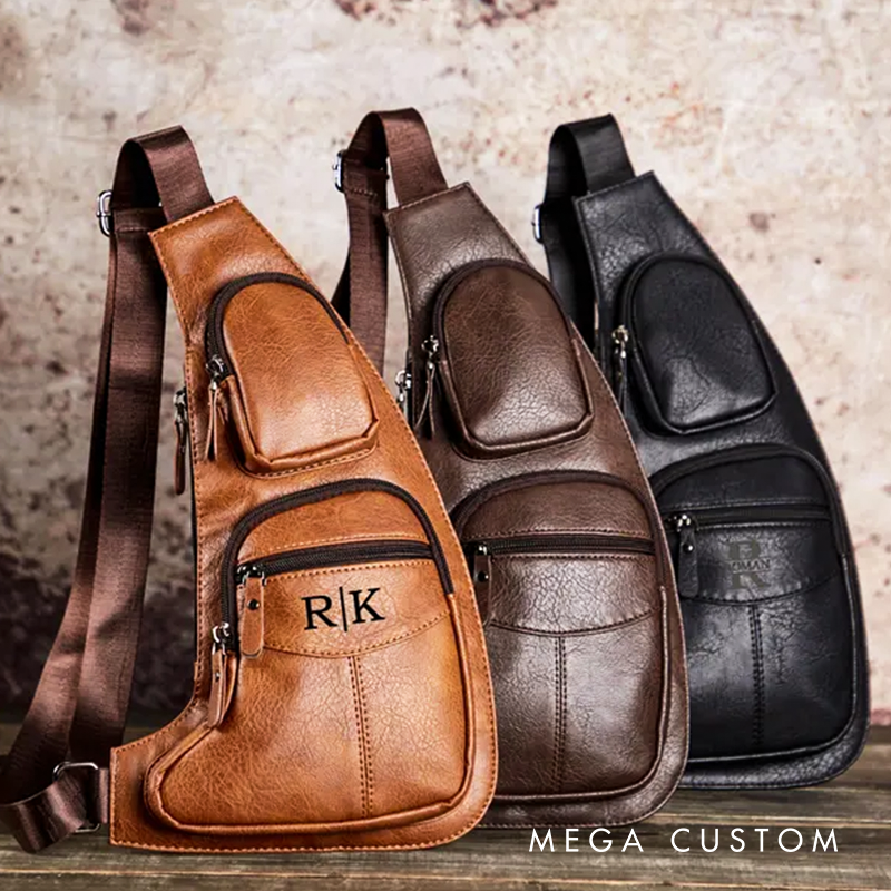 Personalized Leather Crossbody Bag Groomsmen Gifts Crossbody Sling Bag Leather Chest Bag for Men Quality Travel Bag Shoulder Bag for Dad