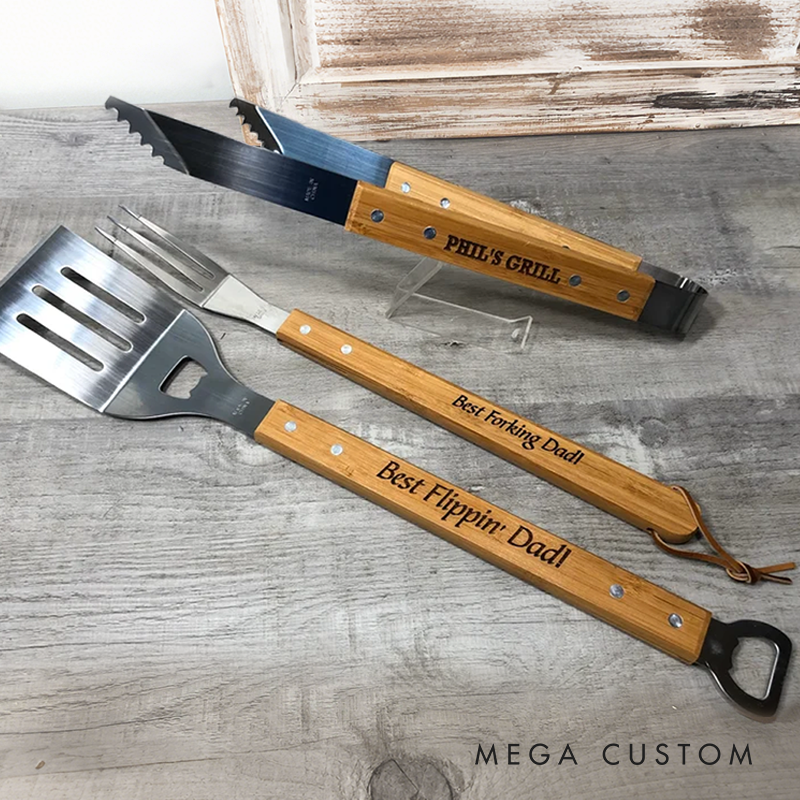 Personalized Bbq Spatula Or Tool Set Christmas Gift For Dad Or Stepdad Grilling Accessories For Grandpa Grill Gift For Guys Gift Idea