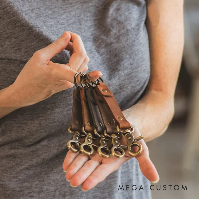 Personalized Leather Keychain Customized Keyfob Leather Keychain With Trigger Snap Wedding Giveaway Gift For Him