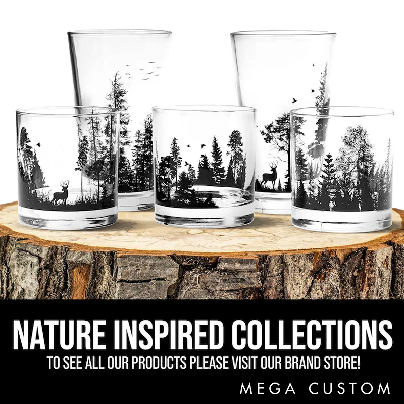 Mountain and Clouds Whiskey Glass Set Nature Barware Gift for Men  Hand Printed Rocks Glasses Mountain Decor 11oz Heavy Tumblers