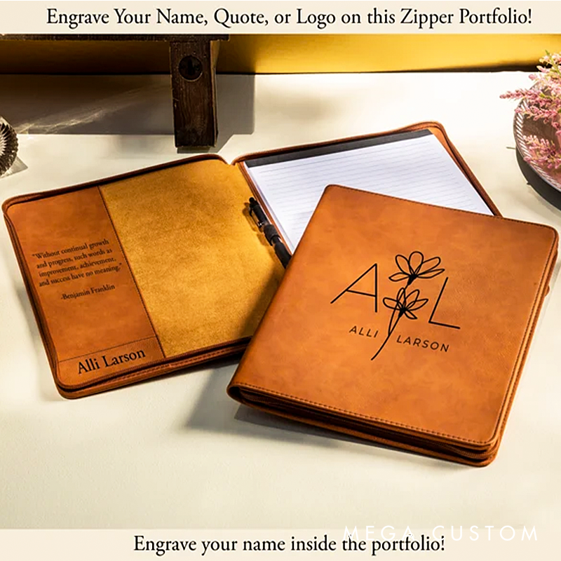 Personalized Refillable Portfolio Custom Portfolio With Zipper Custom Leather Portfolio Personalized Padfolio Business Gift Phd Gift