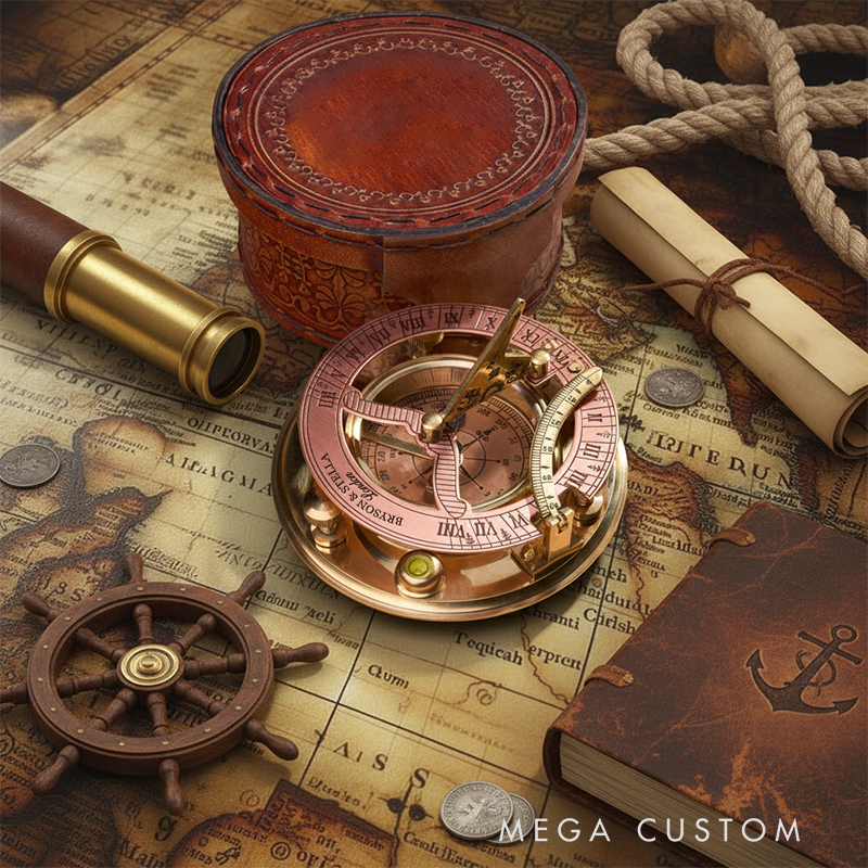 Personalized Antique Bronze and Copper Sundial Compass Sundial Clock Boxed Gift Brass Nautical Compass Solar Clock Ship Replica Watch