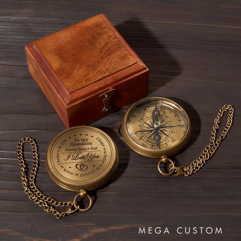 Personalized Brass Compass with Engraved Quote Memory Present to My Grandson for Birthday Baptism Graduation Confirmation Love Gift from Grandpa and Grandma
