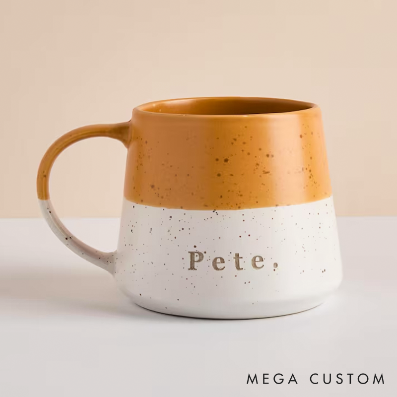 Personalized Two Tone Ceramic Mug Laser Engraved Fleck Design