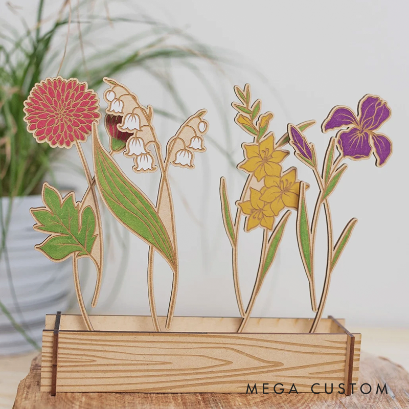 Laser Engraved Birth Month Flower Garden Personalized Floral Decor