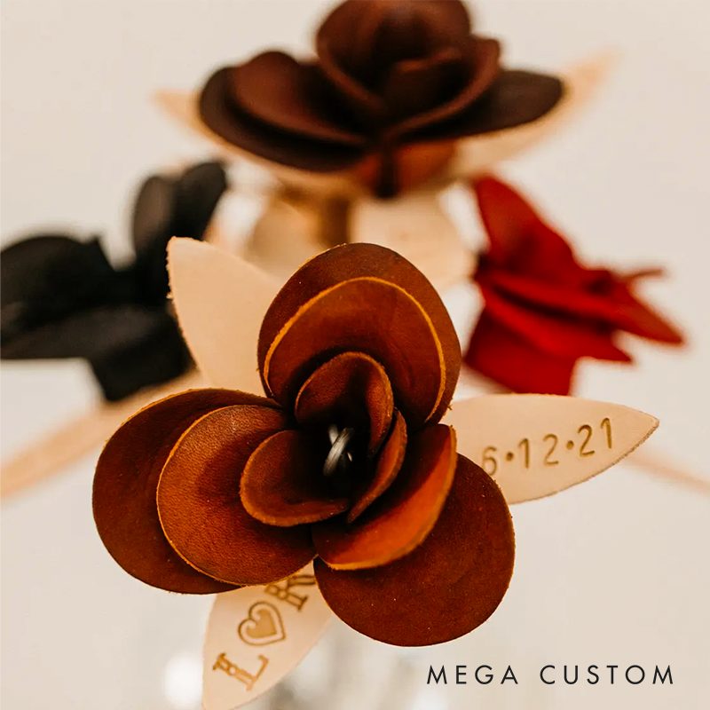 Personalized Leather Rose with Date and Initial Leather Rose Anniversary Gifts for Him Anniversary Gifts for Her 3rd Year Anniversary Gift