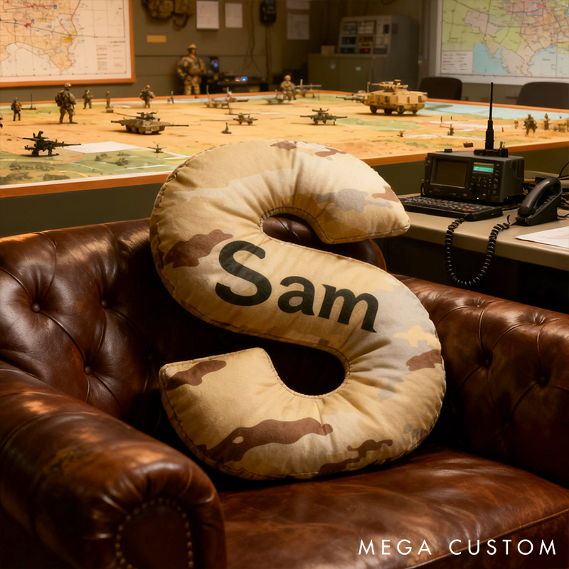 Personalized Camo Throw Pillow Initial Shaped Pillow Custom Throw Pillow with Name Military Style Pillow Gift for Men Boys Military Adventure-Themed Gifts