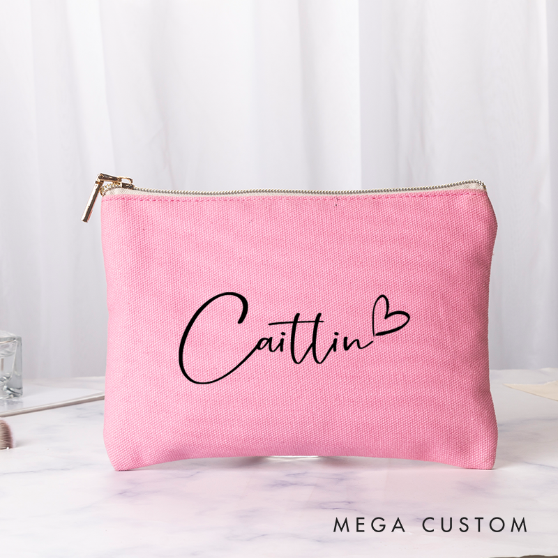 Personalized Makeup Bag with Name Bridal Shower Bachelorette Bridesmaid Gift Canvas Storage Bag Various Colors Clutch Bag Cosmetic Tolietry Bag