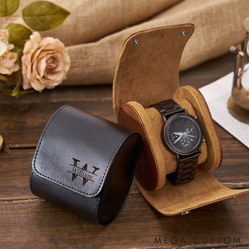 Personalized Leather Watch Case for Him Custom Name Travel Watch Box Engraved Name Leather Watch Case Elegant Storage Gift for Men Fathers and Professionals