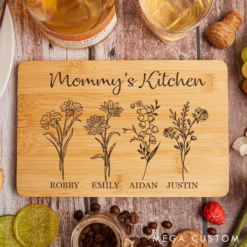 Personalized Bamboo Cutting Board Custom Engraved Mom's Kitchen Decor