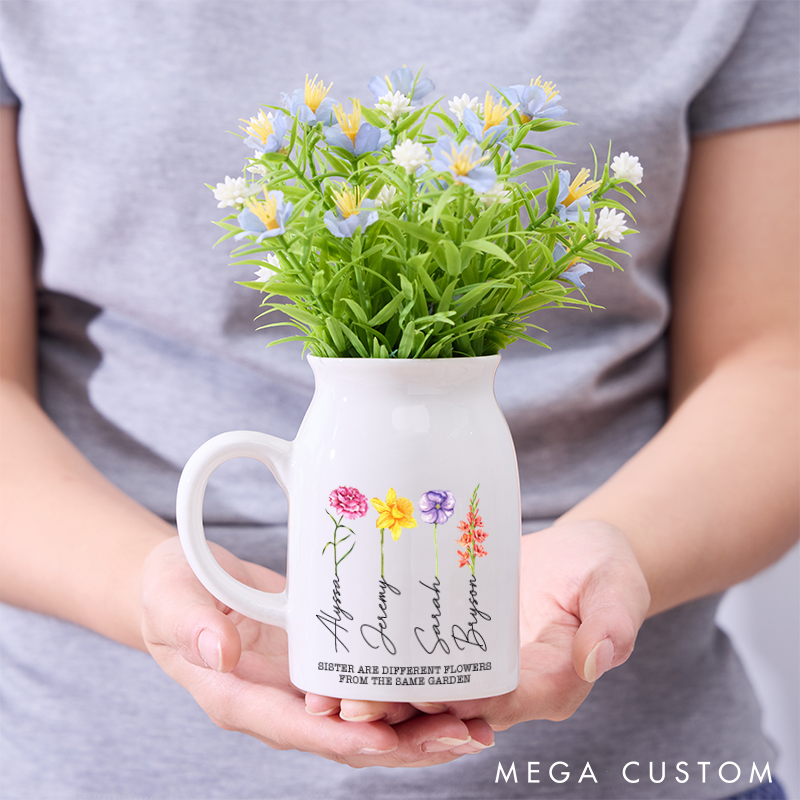 Personalised Flower Vase Custom Birth month Flowers Vase Mothers Day Gift Ceramic Vase