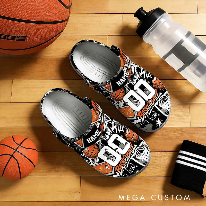 Personalized Basketball-Themed Crocs with Custom Name and Number for Sports Enthusiasts