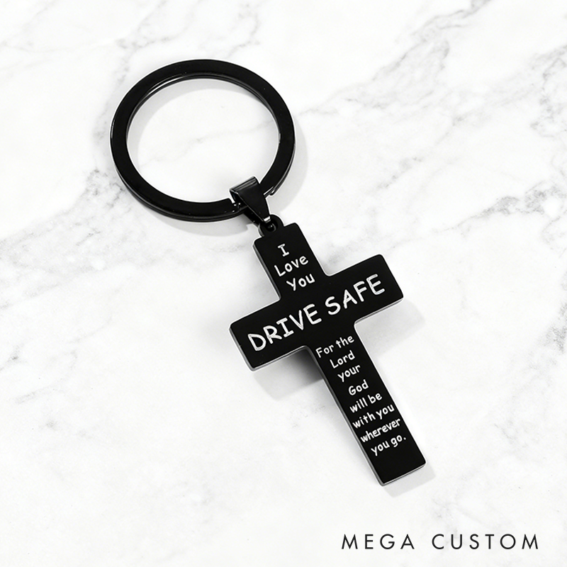 Drive Safe Keychain Cross Keychain for Men Boys American Flag Birthday Christmas Valentines Day Gifts for Him Boyfriend Husband
