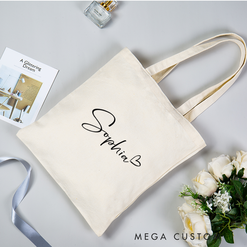 Personalized Canvas Tote Bag with Name Custom Name Minimalist Shoulder Bag Eco-Friendly Reusable Gift for Women Students and Everyday Use for Her