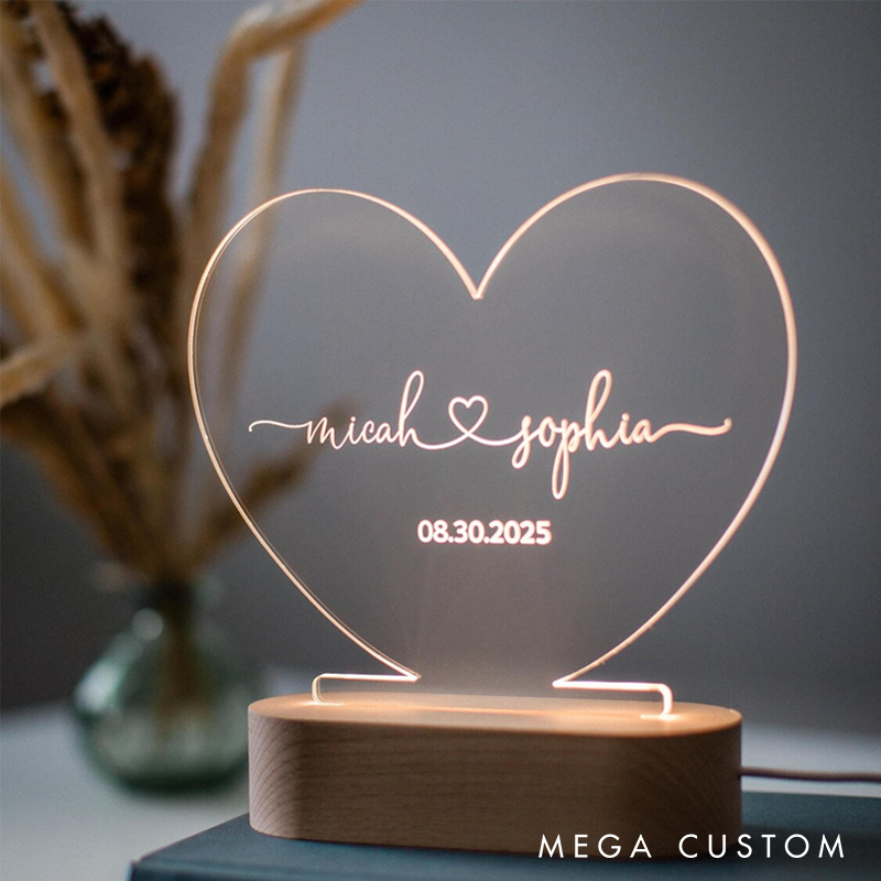 Personalized Night Light as Valentine's Day Gift Custom Romantic Gift for Couple Gift for Him Names and Date Engagement Gifts