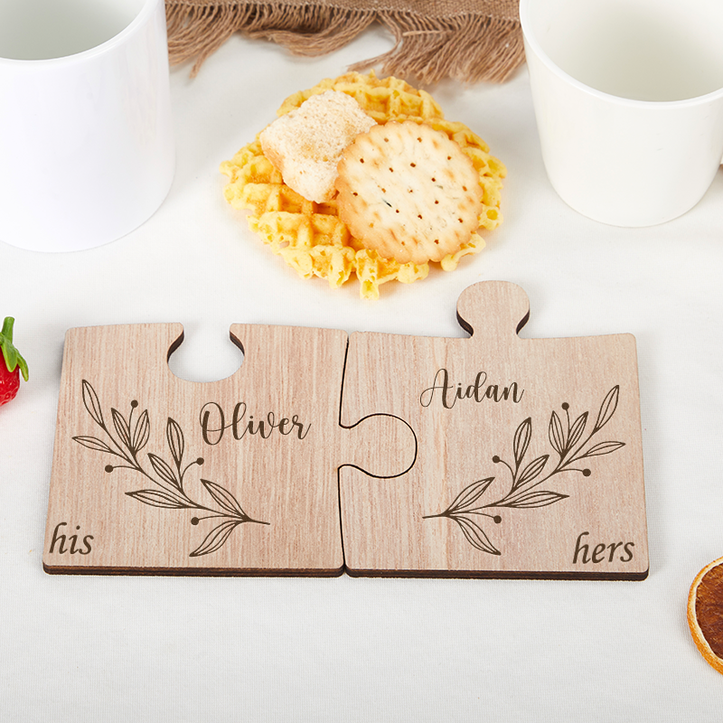 Personalised Couples Coaster Set Engraved Jigsaw Wooden Coaster His Her Gift Mr Mrs Gift Wood Valentine Gift Anniversary Gifts